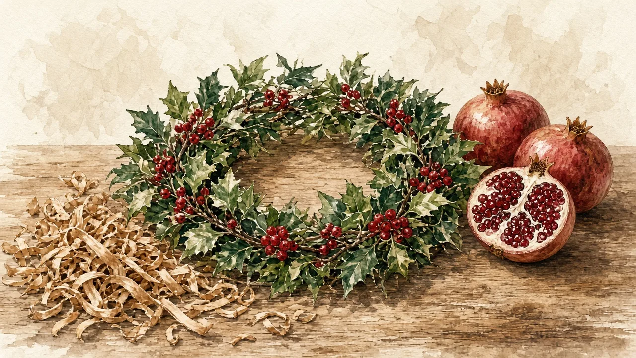 სუროსგან მოწნული მწვანე რგოლი წითელი მარცვლებით
