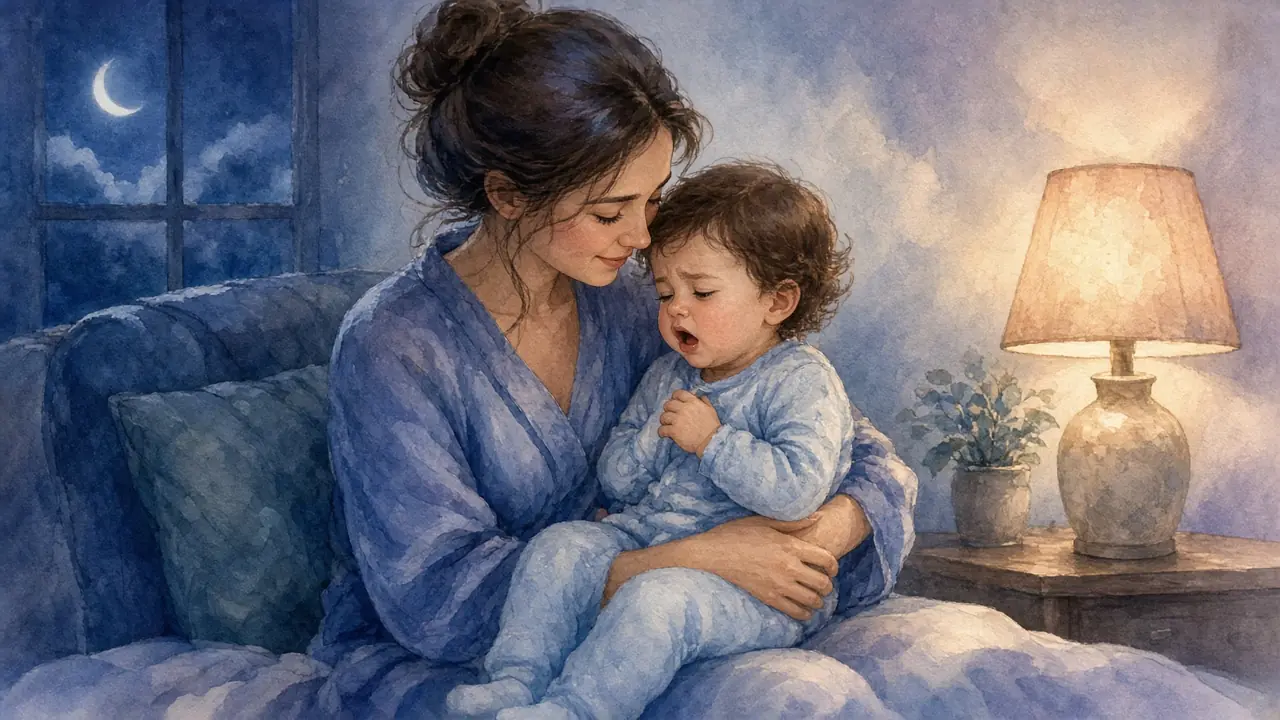 დედა ღამით ხველიან პატარას ხელში ზეზე უჭირავს