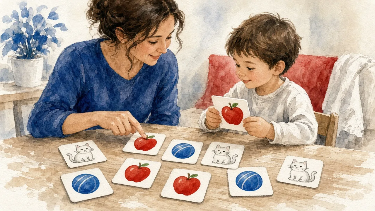 მშობელი და ბავშვი ბარათებით თამაშობენ
