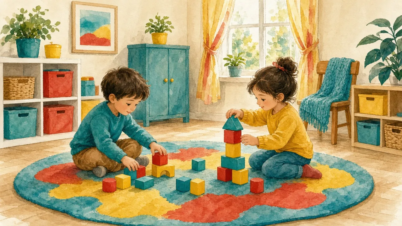 ბავშვები ფერად კუბებს ითვლიან