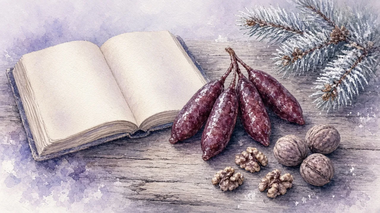 ძველი წიგნი, ჩურჩხელა და ნაძვის ტოტი