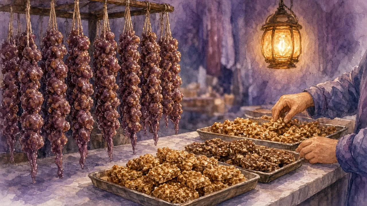 ჯიხურზე ჩურჩხელები და გოზინაყი