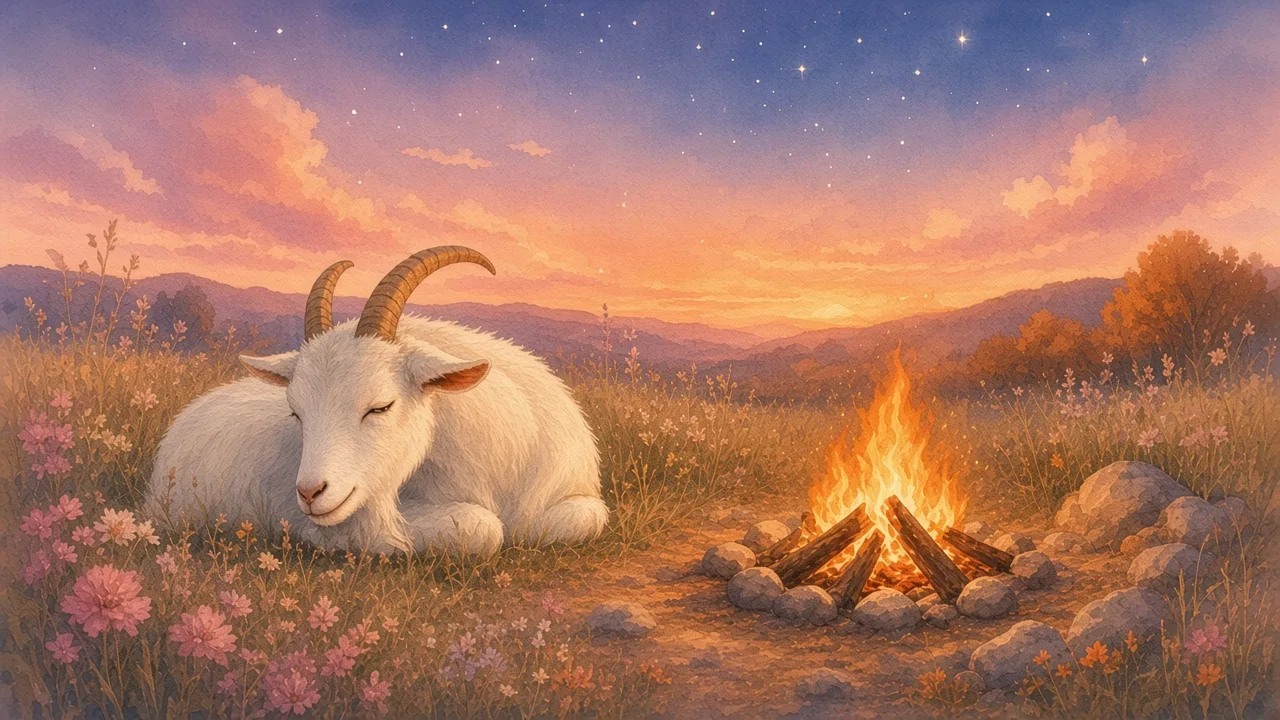 თეთრი თხა მდელოზე, კოცონთან, ვარსკვლავიანი ცის ქვეშ — თხის ნიშნის დახასიათება