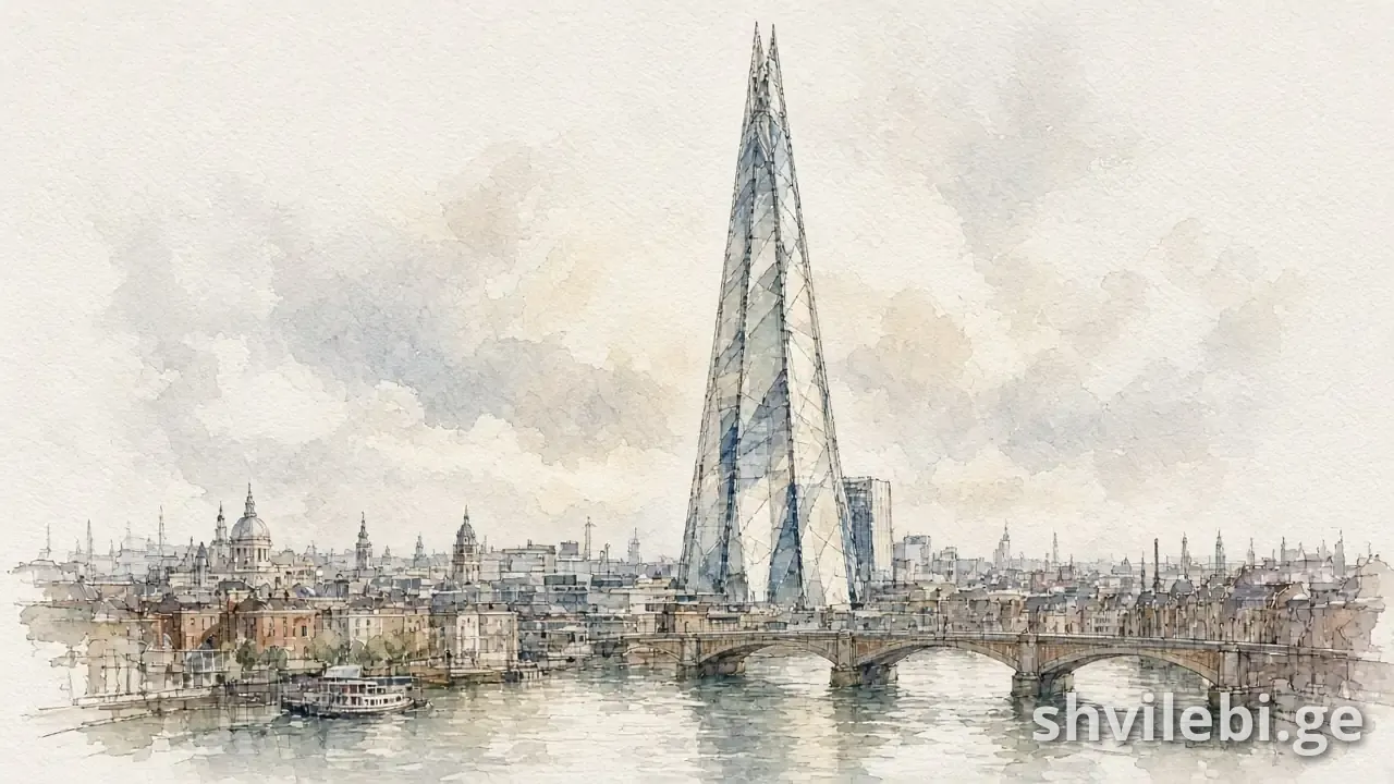 აკვარელის ილუსტრაცია: ცათამბჯენი The Shard ლონდონში – რენცო პიანოს ნამუშევარი