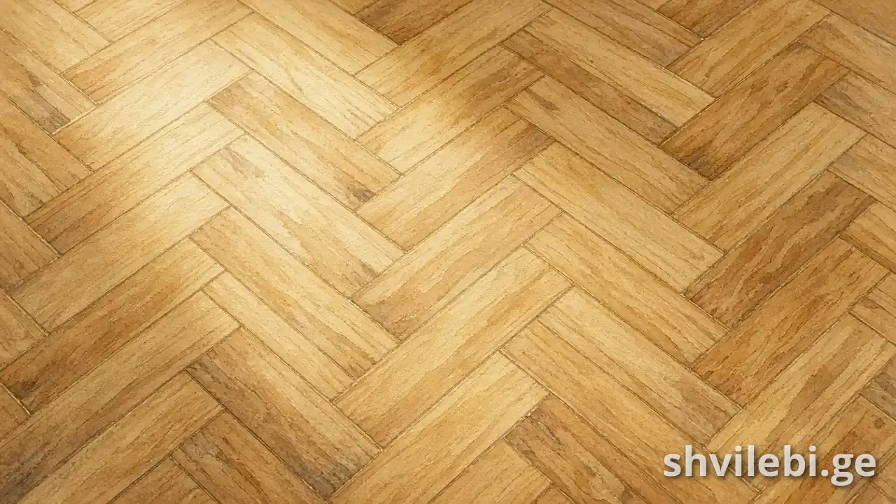 აკვარელით დახატული ხის პარკეტი ვარსკვლავისებრი (ჰერინგბონის) წყობით ახლოდან (საილუსტრაციო ნახატი)