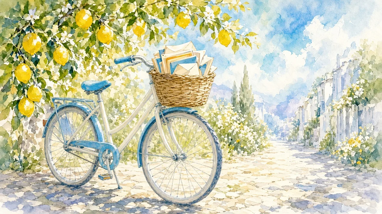 ველოსიპედი წერილებითა და წიგნებით სავსე კალათით — ტყუპები კარიერაში